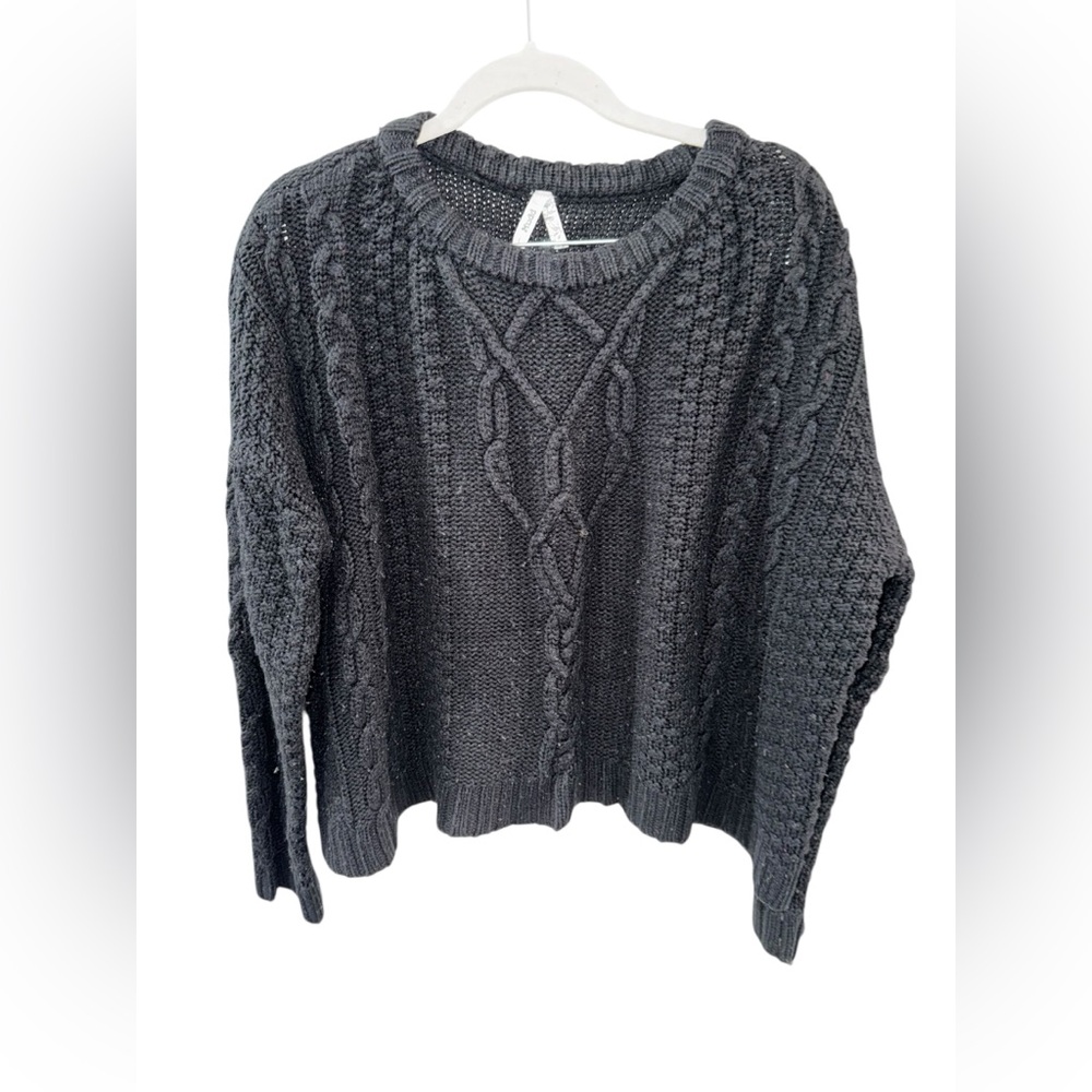 Mudd Charcoal Cable Knit Cropped Sweater